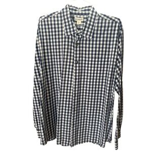Magellan Outdoors Mens LS Gingham Check Button Up Shirt XXL Navy White Casual